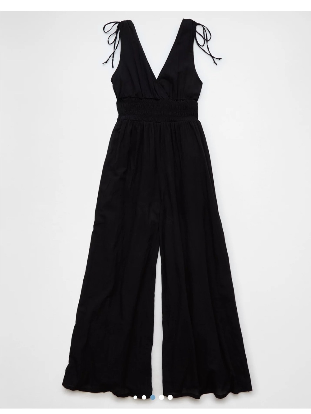 American Eagle Outfitters Black V-Neck Wide-Leg Jumpsuit with Tie Straps